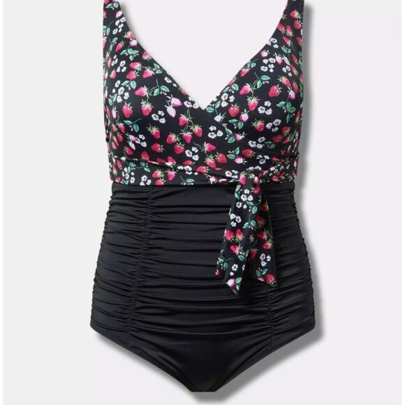 Torrid One Piece Swimsuit  Strawberry Underwire Bra Slim Fix Black Plus Size 2X - Picture 10 of 12